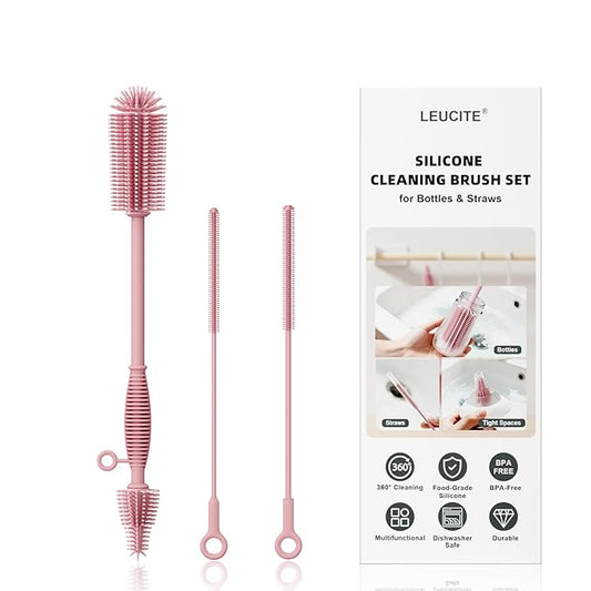 Silicone Cleaning Brush Kit,Water Bottle and Straw Cleaner Brush Set for Tumbler,Baby Bottle,Breast Pump Part,Nipple,Sippy Cup,Glass,Dishwasher Safe,BPA Free,3 Pcs