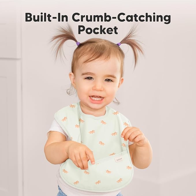 3-Pack Waterproof Baby Bibs for Eating - Lightweight Toddler Feeding Bibs with Large Food Catcher, Mess Proof, Food-Grade Baby Eating Essentials, Easy to Put On & Clean (Roarsome)