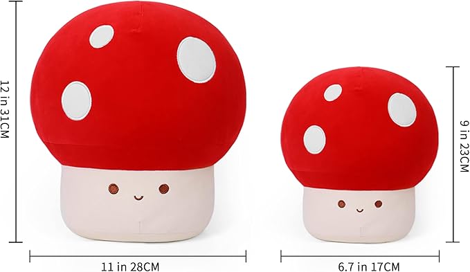 Mushroom Plush, 9 Inch Cute Mushroom Toy Plush Pillow Stuffed Animals, Red Room Decor Gift for Kids Adults