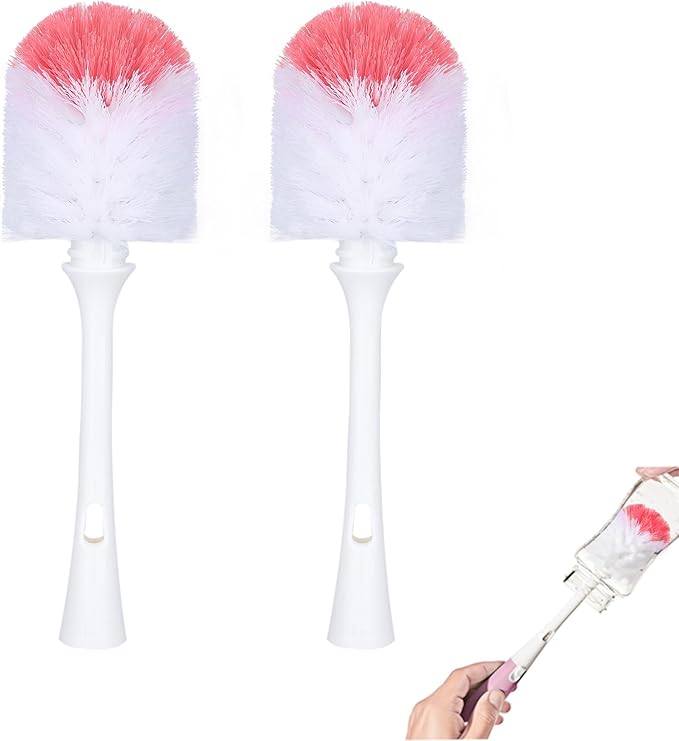 Bottle Brush Replacement Head - Compatible with OXO Bottle Brush. White and Pink (Pack of 2).