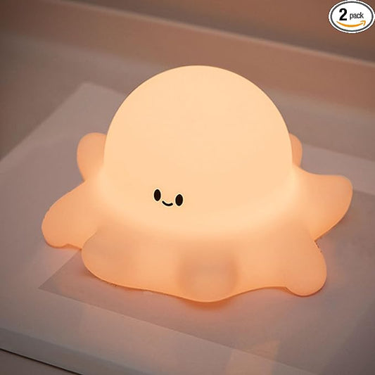 Kibbidea Touch Control Silicone Night Light for Kids, Rechargeable Octopus Nightlight with Timer, Eye Protection, Portable USB Baby Nightl lamp for Nursery, Bedroom