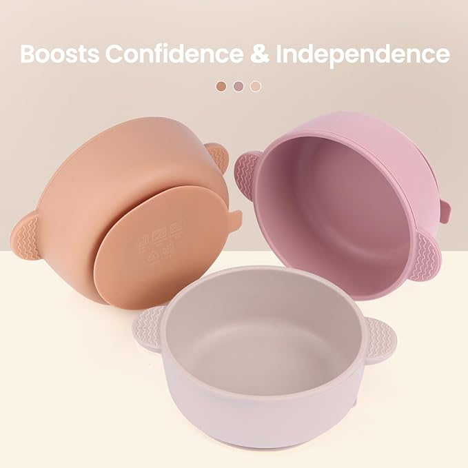 3 Pack Baby Bowls with Suction, Stay Put Silicone Suction Bowls for Babies Toddler Kids, BPA Free, Soft Safe Baby Led Weaning Supplies for Food Bowl, Microwave and Dishwasher Safe