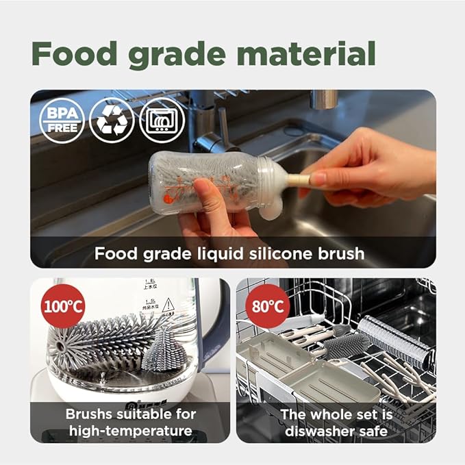 Travel Bottle Brush, Travel Bottle Cleaner Kit with Bottle Drying Rack, Transparent Coffee