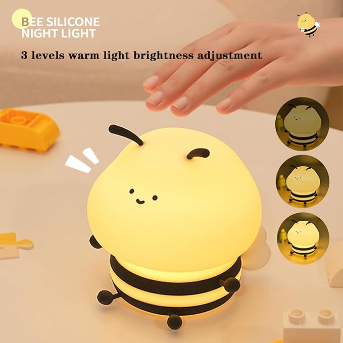 Cute Bee Kids Night Light, LED Squishy Night Lamp, Dimmable Nursery Nightlight for Kids, Rechargeable Timer Touch Lamp, Dorm Decor, Funny Gifts (Bee)