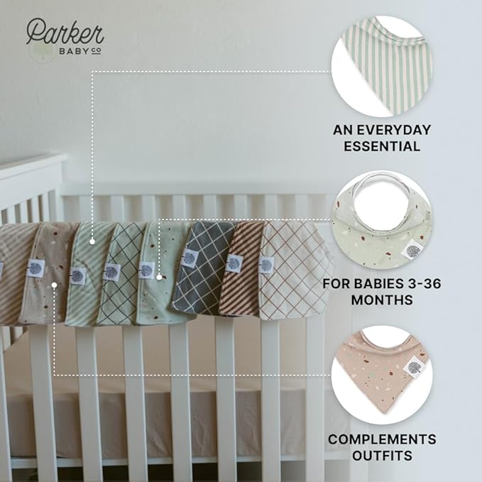 Parker Baby Bandana Drool Bibs 8 Pack Baby Bibs for Boys, Girls, Unisex - Soft & Stylish Teething Bibs for Babies
