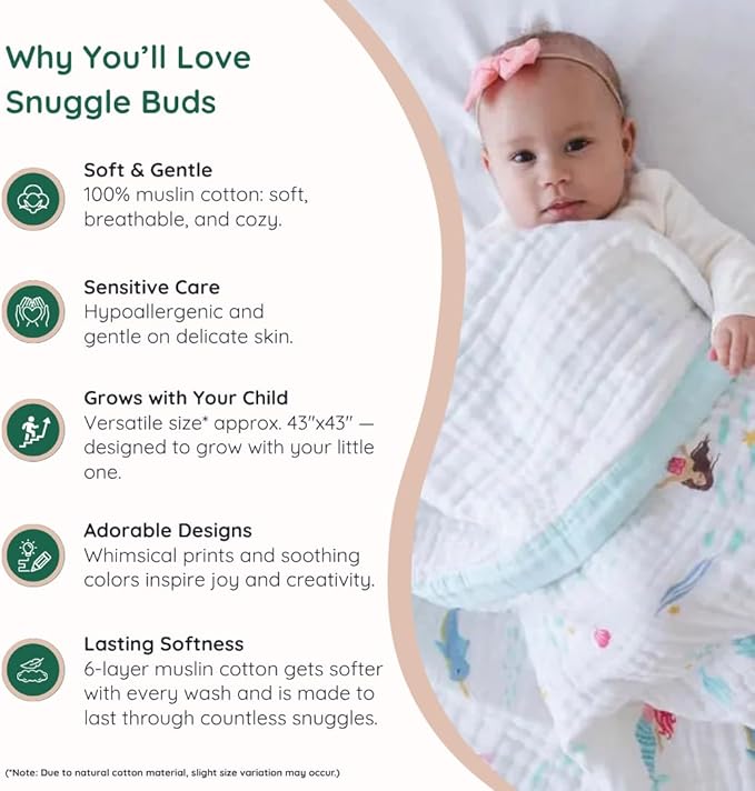 100% Cotton Muslin Baby Blanket | Soft & Breathable 6-Layer Swaddle & Receiving Blanket | Lightweight Quilt for Newborns, Infants & Toddlers | Gender-Neutral (Magical Mermaid Dreams)