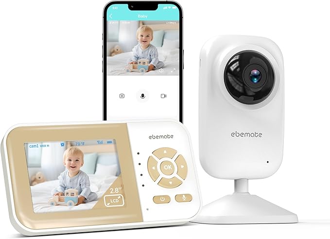 ebemate Video Baby Monitor Camera,2-Way Talk Audio Cam Monitor with Lullabies Baby Monitoring with 2.8" LCD Screen-EB29