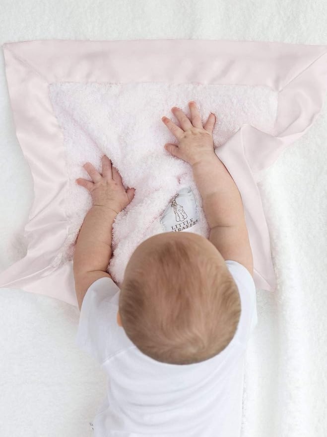 Little Giraffe Baby Blanket - Blanky - Soft Blanket with Satin Trim - Baby Stroller Blanket - Newborn Baby Essentials & Baby Gifts - 17 x 17 - Pink