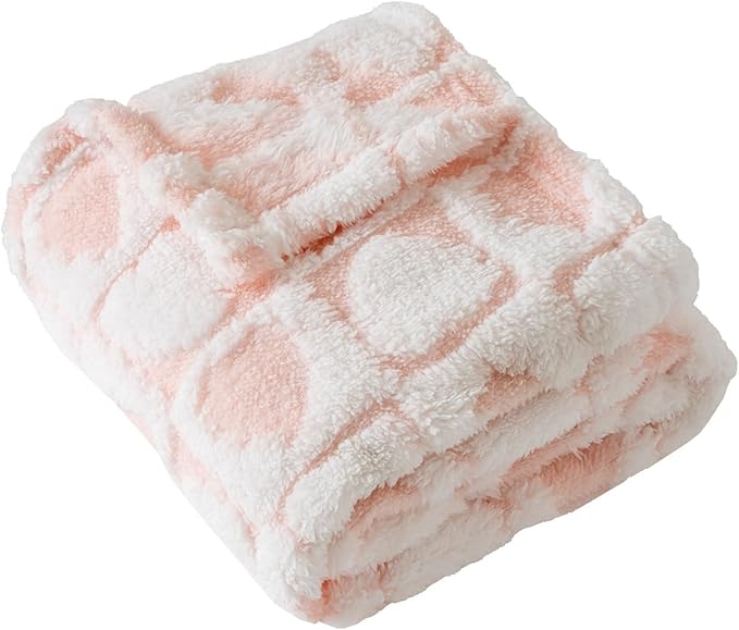 Fleece Baby Blanket for Girls 3D Checkerboard Design, Warm Cozy and Fluffy Infant Newborn Toddler Small Receiving Blankets for Crib Stroller, 30x40 Inches, LightPink