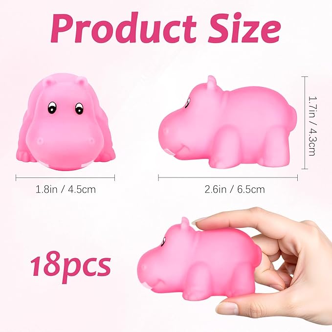 18 Pcs Pink Rubber Hippo Baby Bath Toys,Cute Floating Animal Squirt Toys,Fun Water Squirting Bathtime Play for Toddlers,Perfect for Bathtub,Pool,Summer Beach Decor & Party Favors