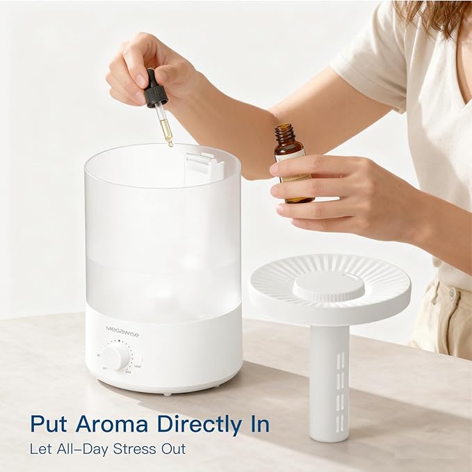 MegaWise Ultrasonic Cool Mist Humidifier | Quiet Operation, Top Fill, Auto Shut-Off | Ideal for Bedroom, Baby Room, and Plants (3.5 L)