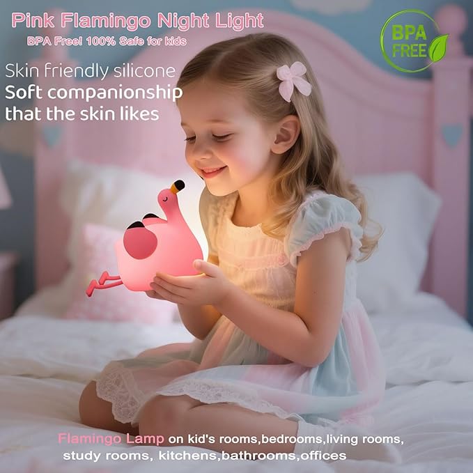 Flamingo Night Light,Dimmable Silicone Animal Nursery Night Light,Pink Flamingo Lamp Decor for Kids Room Bedroom,Birthday Christmas Unique Gift for Kids boy Girls