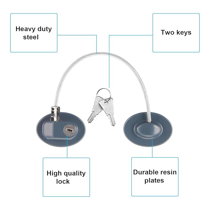 Hotop 4 Pack Cabinet Locks with Keys Mini Fridge Refrigerator Locks for Kids Toddlers Self Adhesive Child and Baby Proofing Safety for Deep Freezer Drawers Doors Latch(Gray)