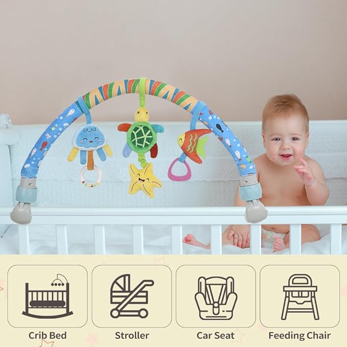 Caterbee Baby Baby Bouncer Toy bar, Clip on Crib & Pram Activity Bar Toy Travel Arch Bassinet Toys for Toddlers (Star)