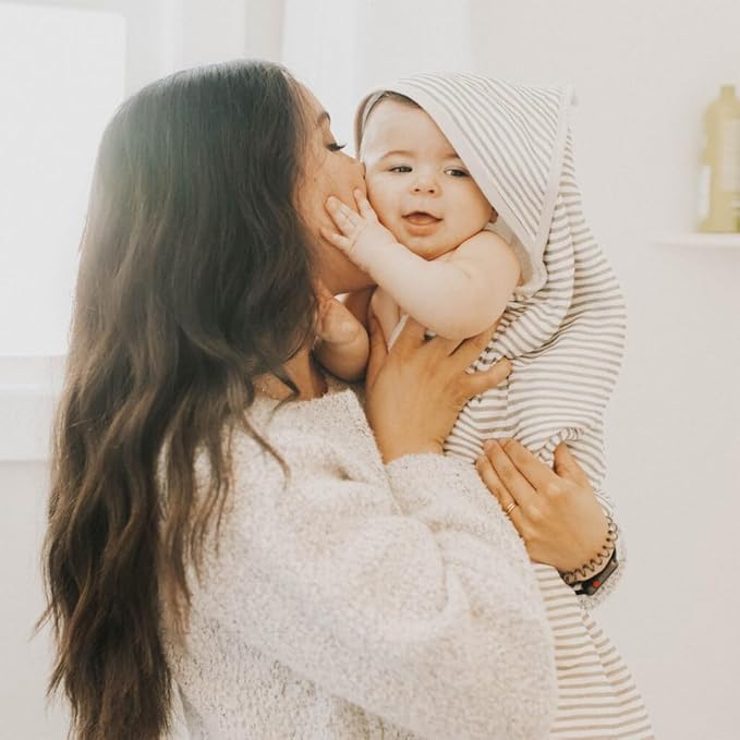 Little Unicorn Premium Infant Hooded Bath Towel| Soft & Absorbent Cotton & Terry Fabric for Newborns (Grey Stripe)