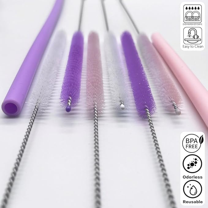 Straw cleaner brush straw brush for 40 oz stanley straw cleaner brush extra long 12 inch, Nylon Stainless steel small cleaning brush—Pink&Purple series