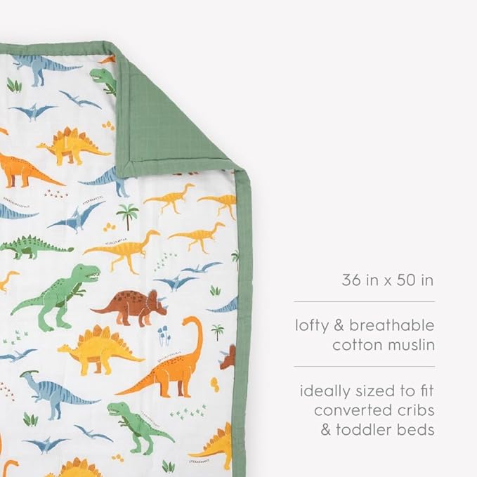 Little Unicorn Lofty Comforter Blanket | Super Soft & Breathable Muslin Fabric| Great for Play & Bedtime Blanket (Dino Names)