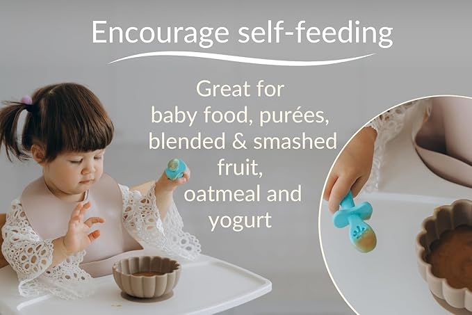 Growing Love Baby Spoons Set, Self Feeding 6 months, Pre-Spoon, Baby utensils, training spoon, cuchara bebe, blw, 100% silicone, Anti choke shield (vanilla)