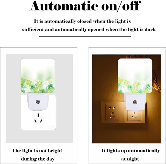 St Patrick's Day Floral Nature Leaf Night Light,Plug-in Night Lights with Dusk-to-Dawn Sensor for Stairway,Hallway,Bedroom Sleep Friendly Ideal for Women/Girls/Boys Gift,0.5w