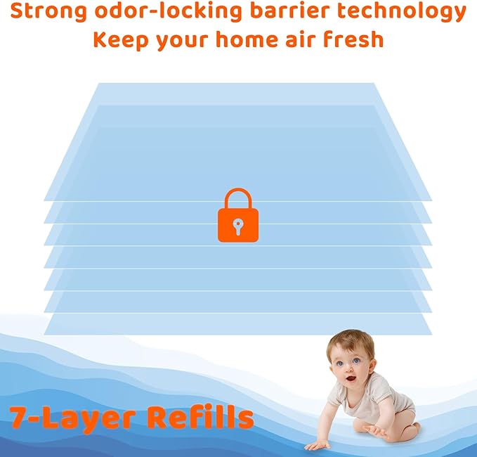 90 Bags Diaper Pail Refills Bags Compatible with Genie Easy Roll Signature & Platium Diaper Pails | 7-Layer OdorLock Technology | Up to 10 Months Use,3 Pack