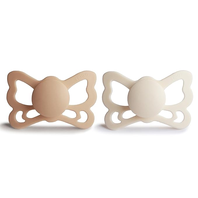 FRIGG Butterfly Anatomical SilkySoft Silicone Baby Pacifier | Made in Denmark | BPA-Free (Silky Satin/Cream, 6-18 Months)