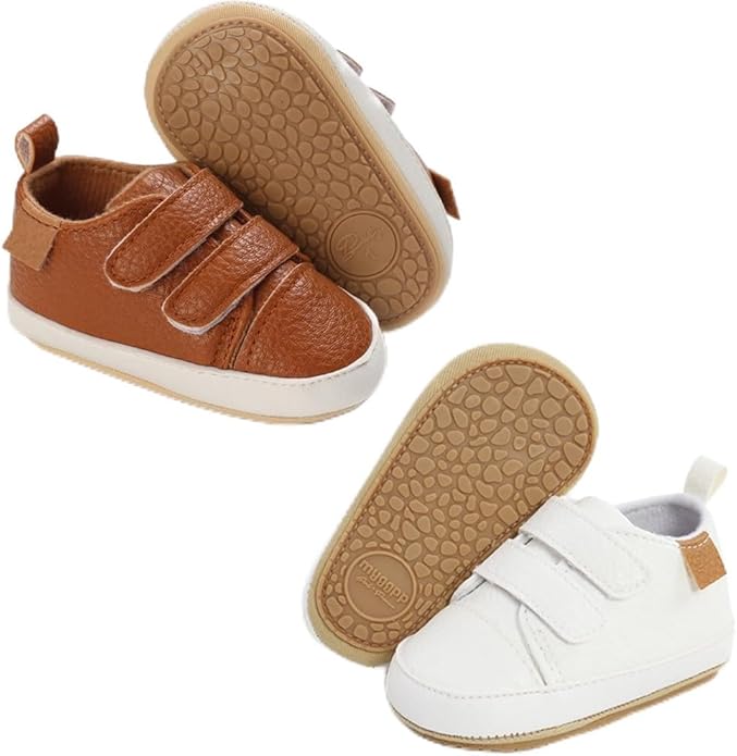 2Pairs Baby Shoes,Boys Girls Non-Slip Rubber Sole Sneakers,Unisex Infant Soft Lightweight First Walking Crib Shoes