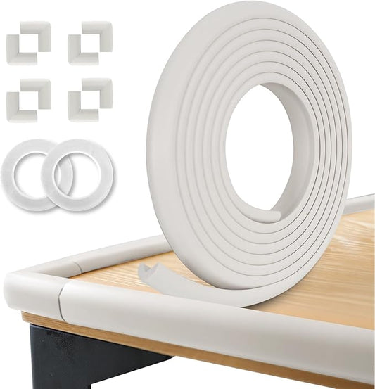 Baby Proof Corners and Edges, (Large 16.5FT Edge +8 Corners) Baby Proofing Corner Guards, Soft Rubber Foam Edge Protector, Furniture Tables Bumper Guard for Baby Safety, Cream