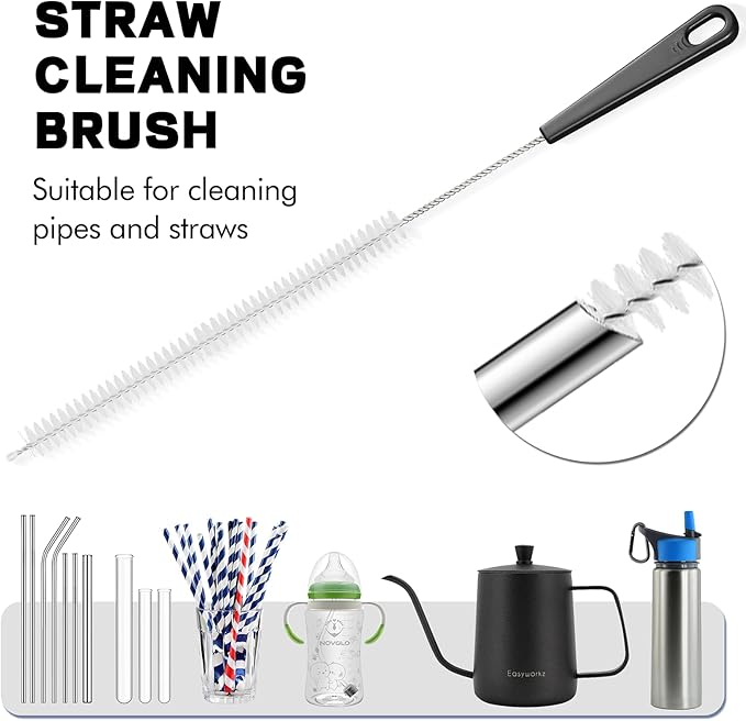 Bottle Cleaning Brush Set, 4Pcs Long Handle Bottle and Straw Cleaner Brushes for Washing Water Bottles Drinks Bottles Baby Bottles Glass Teapots