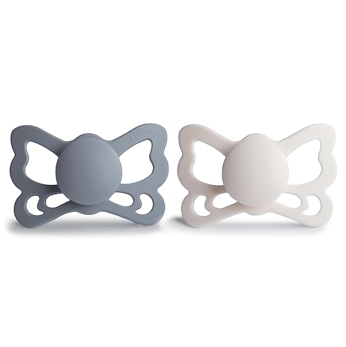 FRIGG Butterfly Anatomical SilkySoft Silicone Baby Pacifier | Made in Denmark | BPA-Free (Great Gray/Silver Gray, 6-18 Months)