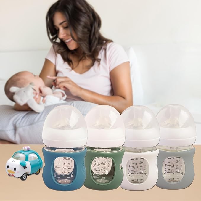 4 Pack Silicone Sleeves for Avent Natural Glass Baby Bottles, Anti Breakage Bottle Holder, Compatible with Philips Avent Glass Natural Baby Bottles (4 White, 4 OZ)