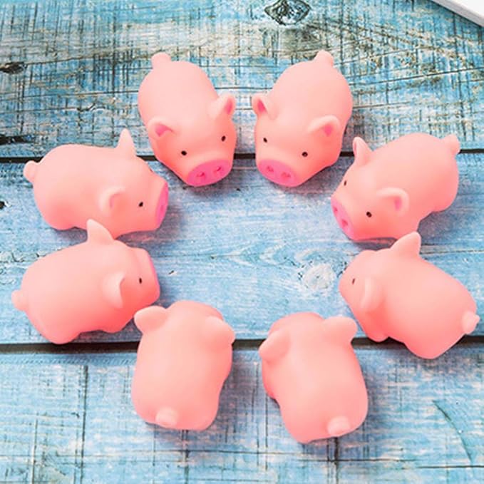 HAKACC 20 PCS Mini Squishies Pig Bath Toys, Pink Rubber Squeaky Baby Bathtub Toys for Baby Shower Party Favors