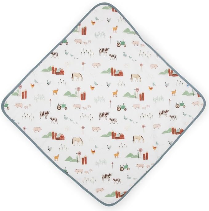 Little Unicorn Premium Infant Hooded Bath Towel| Soft & Absorbent Cotton & Terry Fabric for Newborns (Farmyard)