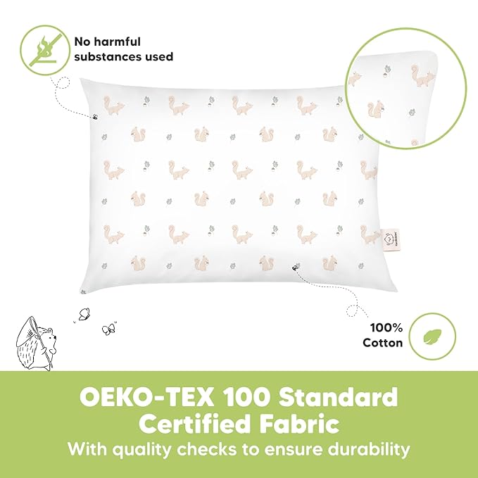 KeaBabies 2-Pack Toddler Pillow 13x18 - Soft Organic Cotton Kids Travel Bed Pillows for Sleeping, School, Nap, Machine Washable, Toddlers 2 to 5, Pillowcase Sold Separately (Nibbles/Bruce)