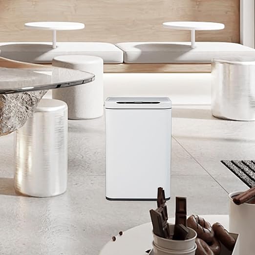ELPHECO Stainless Steel Office Trash Can Motion Sensor Garbage Can Touchless Smart Trash Can Automatic Waste Bin for Kitchen, Office, Bathroom (White, 5.5 Gallons)