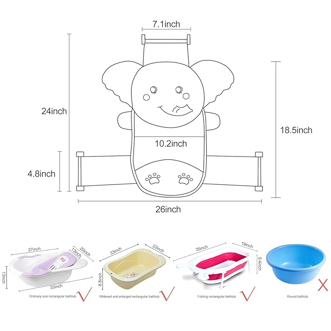 AIR&TREE Baby Bath Seat Support Net, Quick Drying, Adjustable, Comfortable, Non-Slip, Infant Bathtub Sling Shower Mesh for a Tub, with Safety Support Corners (Blue)