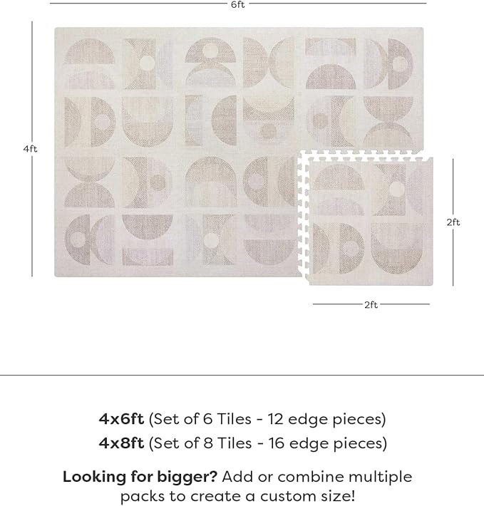 House of Noa Baby Play Mat – 4x6 Sandstone Luna – Set of 6 Tiles – Cushioned EVA Foam Play Mat for Floor, Soft Interlocking Baby Crawling Mats for Hard Floors