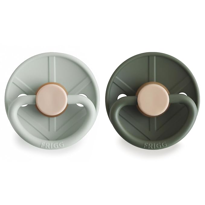 FRIGG Little Viking Natural Rubber Baby Pacifier 2-Pack | Made in Denmark | BPA-Free (Sage/Olive, 0-6 Months)