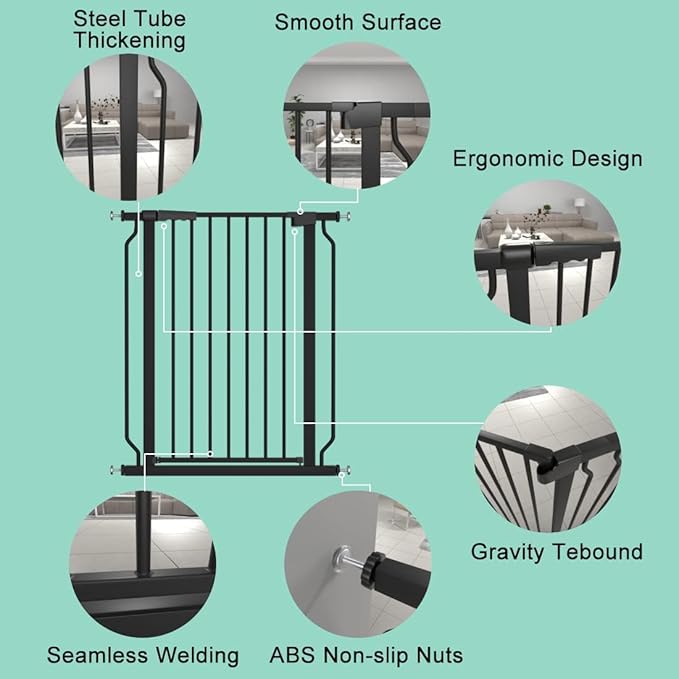 ALLAIBB Black 40.55" Extra Tall Wide 76.77-85.43" Baby Gate Pressure Mounted Walk Through Child Kids Safety Toddler Tension Pet Dog Gates with Extension for Doorways Kitchen