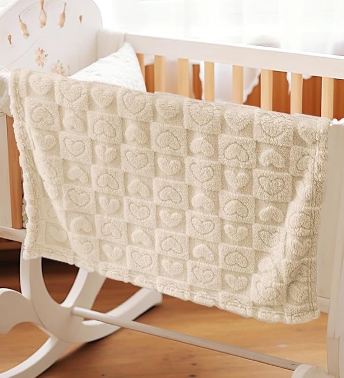 4 Pack Soft Newborn Fleece Baby Blanket for Girl, Crib Blankets with Checked Design Cute Samll Toddler Receiving Blanket for Baby Shower, 30”×40”, (Cream White)