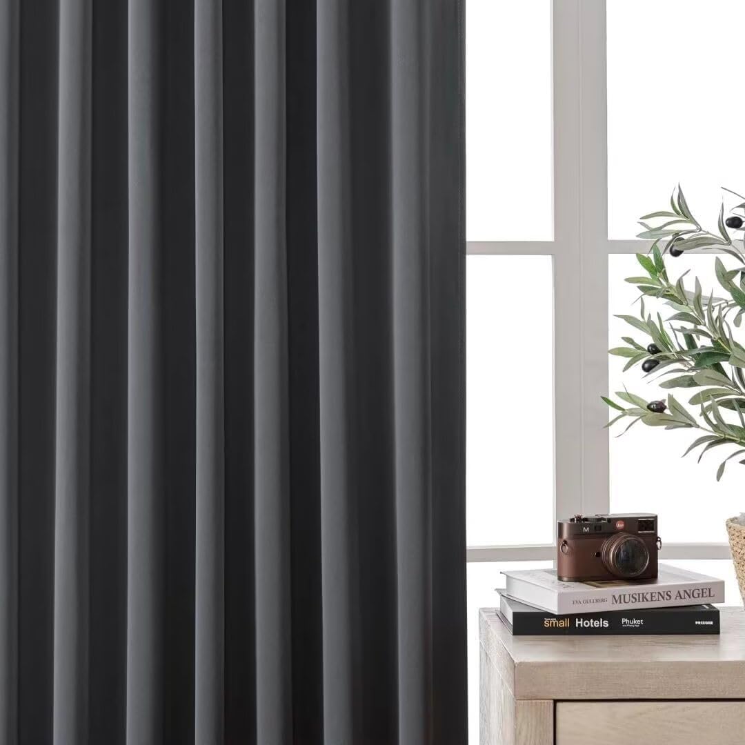 Joydeco Blackout Curtains 96 Inches Long for Bedroom, Thermal Insulated Black Out Curtains 2 Panels Set for Bedroom, Room Darkening Drapes for Living Room Window (W52 x L96 Inch, Dark Grey)