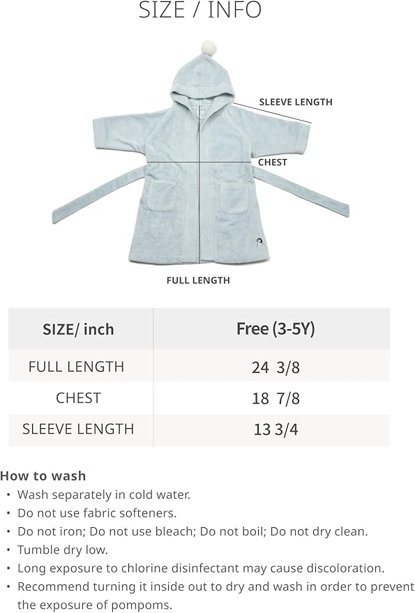 Konny Kids Bathrobes, Hooded Towel, Oeko-TEX Certified Bathrobes, Ultra Soft, Quick-Dry Washcloth for 3-5Y Baby Boys & Girls