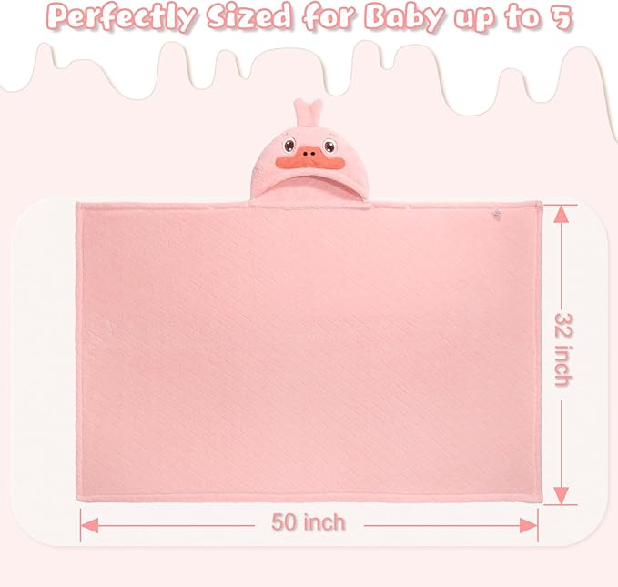 Toddler Bath Towels Age 1-2, Soft Absorbent Animal Hooded Towel for Kids Girls, 2 Pack 50" x 32" Large Thick Baby Towels with Hood, White Panda & Pink Duck Set