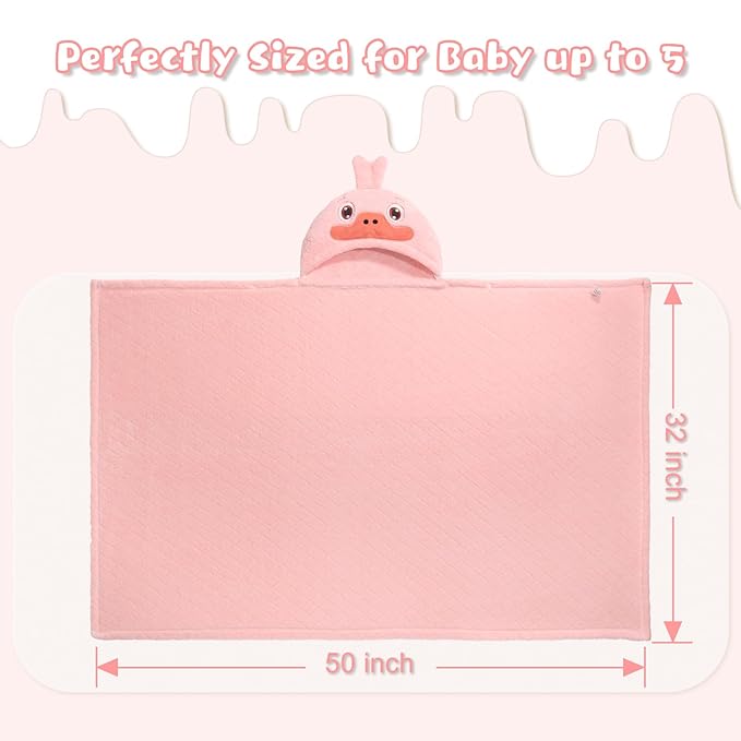 Baby Bath Towels with Hood,2 Pack Animal Hooded Toddler Bath Towel Baby Bath Towels Hooded Kids Towel for Boy Girl Baby Towels with Hood (32 x 50 Inch, L x W),Yellow Chick & Pink Duck