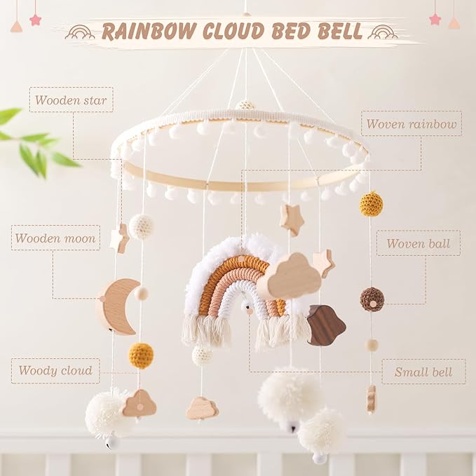 let's make Baby Crib Mobile for Boys Girls Rainbow Nursery Mobile Gender Neutral Hand-Crocheted Mobile Ceiling Mobile - Rainbow, Clouds, Moon