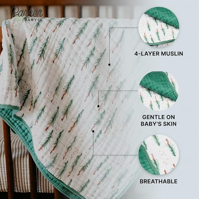 Parker Baby Muslin Blanket | 100% Soft Cotton Toddler Quilt & Baby Muslin Swaddle | Gender Neutral Design 47" x 47" Blanket