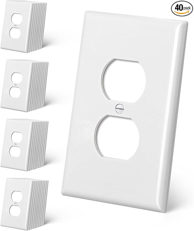 CML 40 Pack Oversized Duplex Outlet Covers, Jumbo Electrical Outlet Wall Plate, 1-Gang Large White Switch Plates, Dual Receptacle Faceplate, Over-Size 3.5” x 5.5”, Impact Resistant, ETL Listed