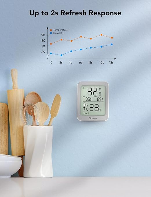 Govee Indoor Hygrometer Thermometer 3 Pack, Bluetooth Humidity Temperature Gauge with Large LCD Display, Notification Alert with Max Min Records, 2 Years Data Storage Export, Grey