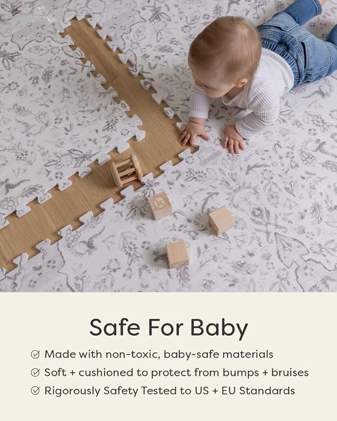 House of Noa Baby Play Mat – 4x6 Linen Gemma – Set of 6 Tiles – Cushioned EVA Foam Play Mat for Floor, Soft Interlocking Baby Crawling Mats for Hard Floors