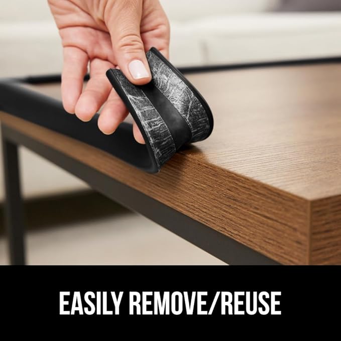 GORILLA GRIP Baby Proof Corners and Edges for Furniture, Kid Proofing Adhesive Table Corner Protectors, Heavy Duty Soft Rubber Foam Protection, Includes 8 Protective Safety Guards, 10 Feet, Black