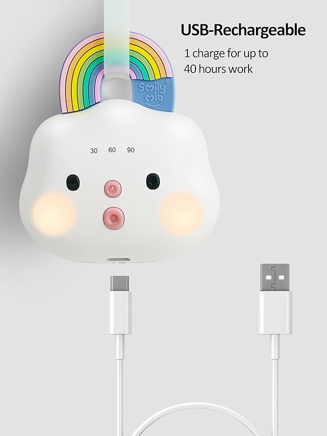 Smily Mia Portable Sound Machine for Babies |White Noise Machine Baby| Sleep Soother |14 Soothing Sounds | Shush | Travel | Registry Gift | Baby Shower | New Born Essentials, Attach to Stroller/Crib